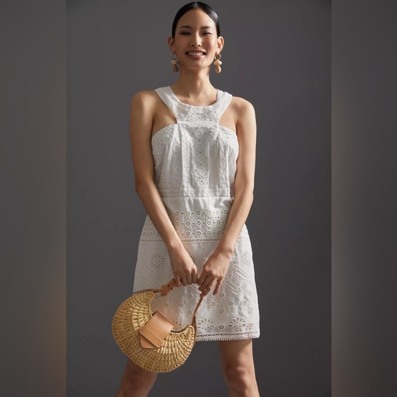 Anthropologie Maeve Eyelet Halter Mini Dress - Picture 10 of 14